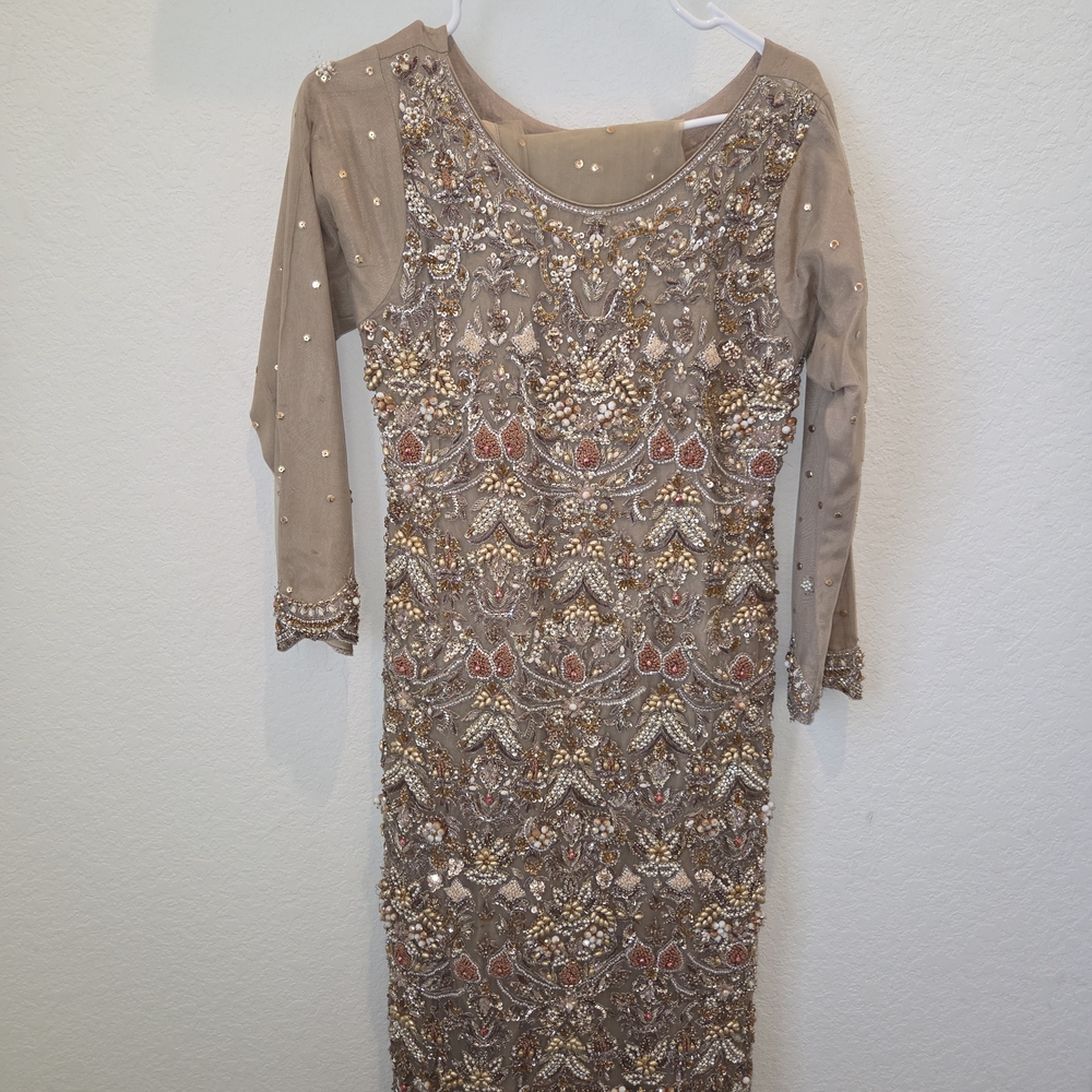 Embellished Nude Beaded Evening Dress